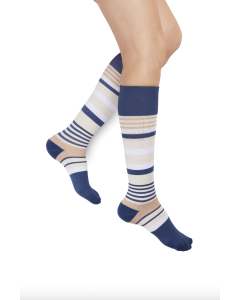 Rejuva Motley Stripe Knee High Compression Socks Navy/Beige