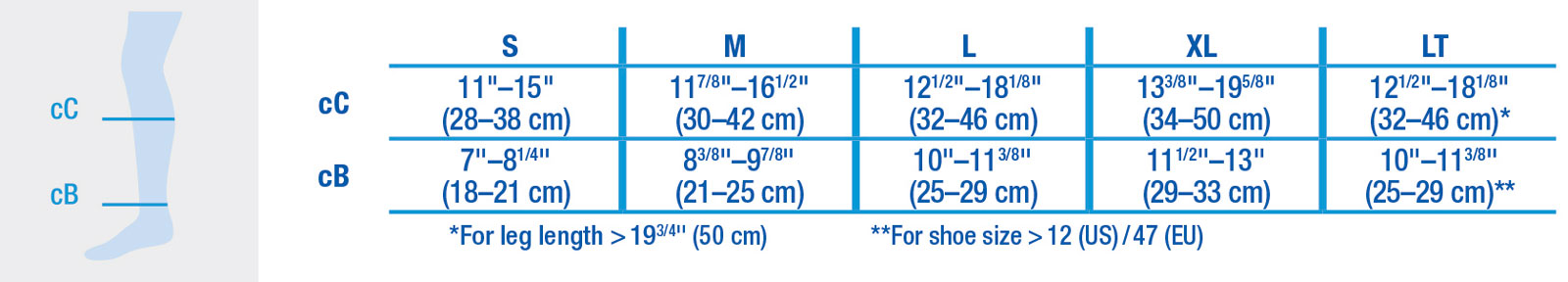 jobst for men knee high size chart