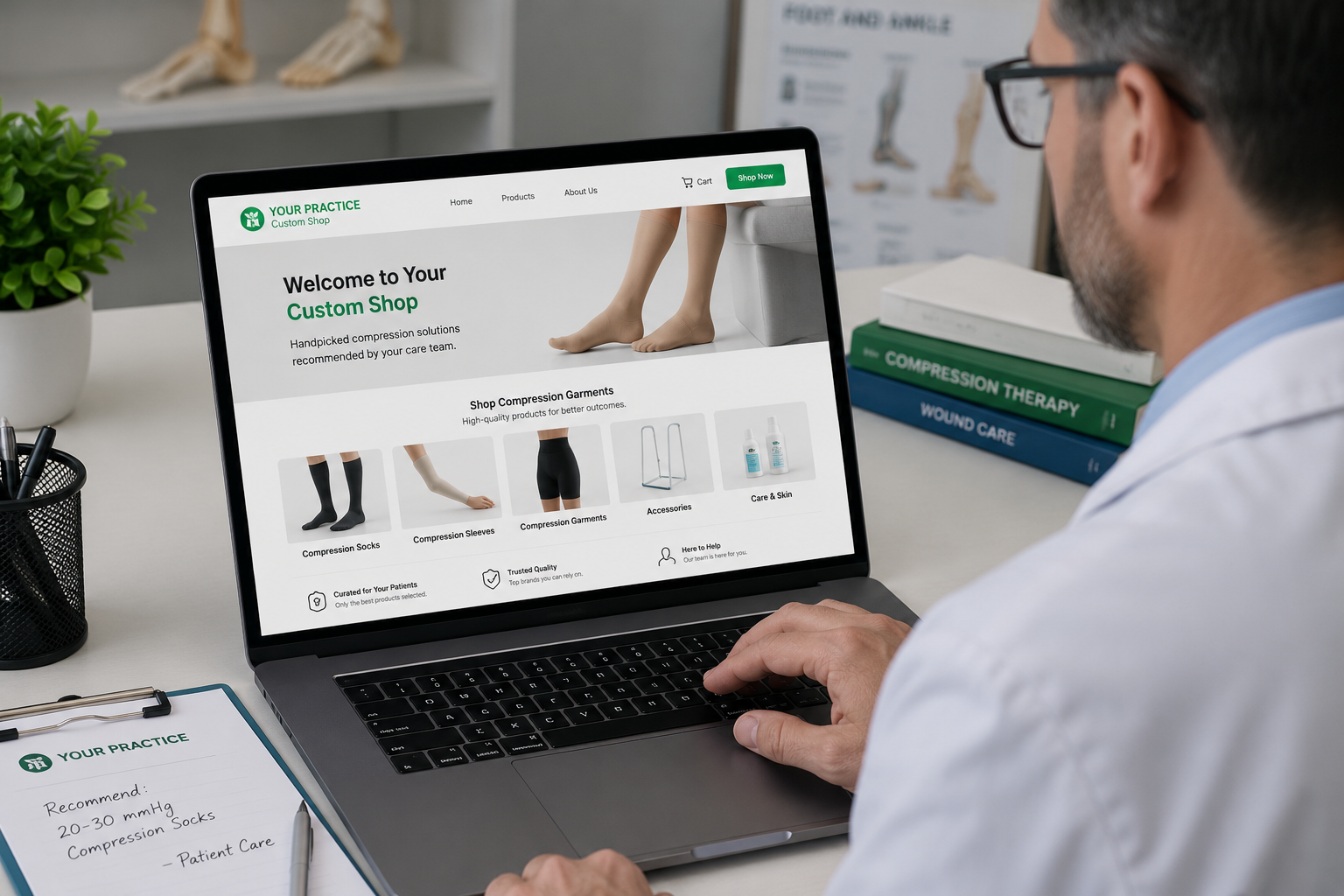 A branded practice storefront on a laptop
